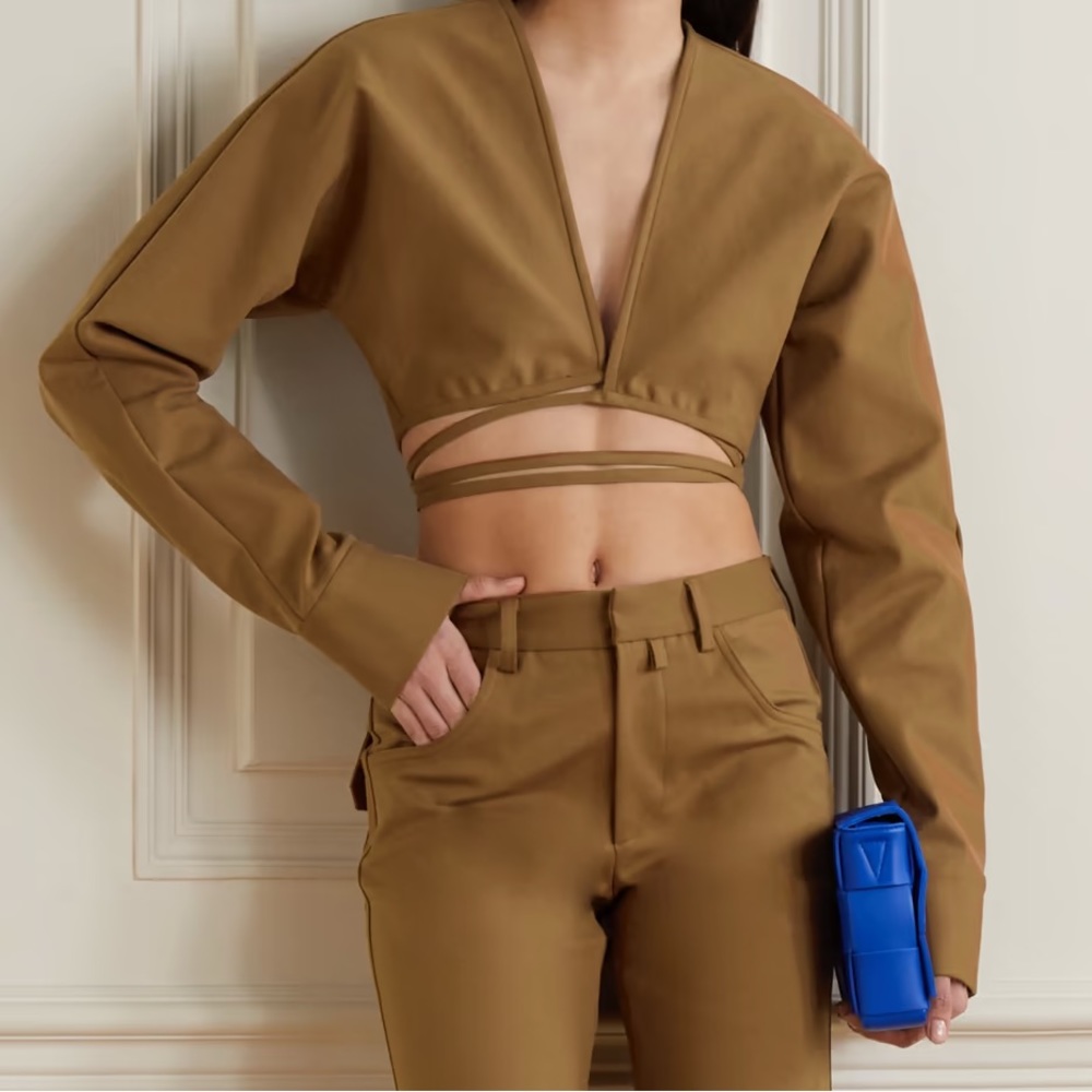 NWT Christopher Esber Magyar Cropped Tie-detailed Top In Brown Woman's 6